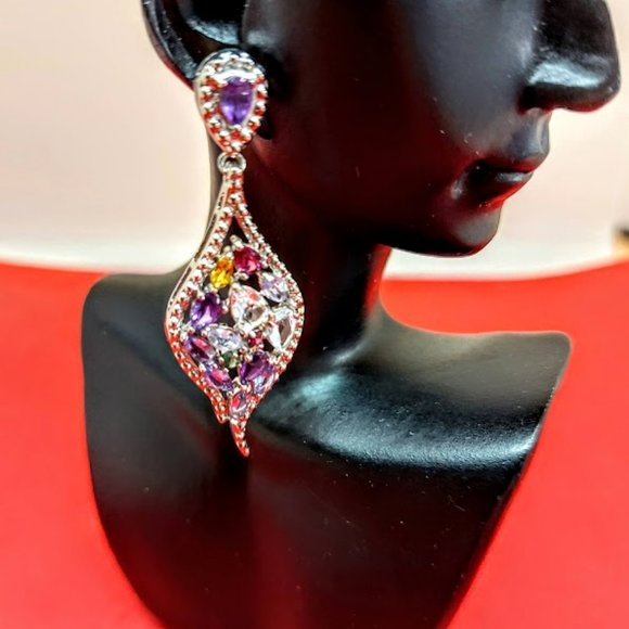 Unheated Natural Blue Aquamarine 6x4mm & Amethyst 925‎ Sterling Silver Earrings - Picture 4 of 7